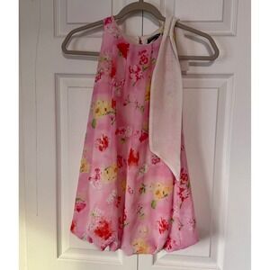 Btween Kids Girls Pink Floral Bubble Dress with White Bow Accent Size 8